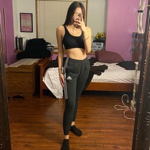 black three stripe adidas joggers